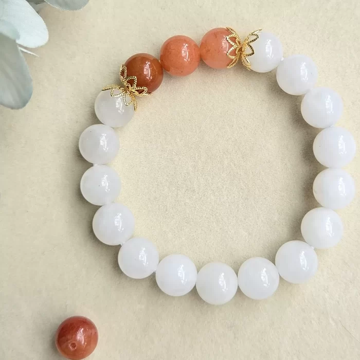 20250503_163118 White Jade Red Agate Bracelet - Image 1
