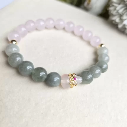 Rose Quartz Jade with Agate Gourd Bracelet