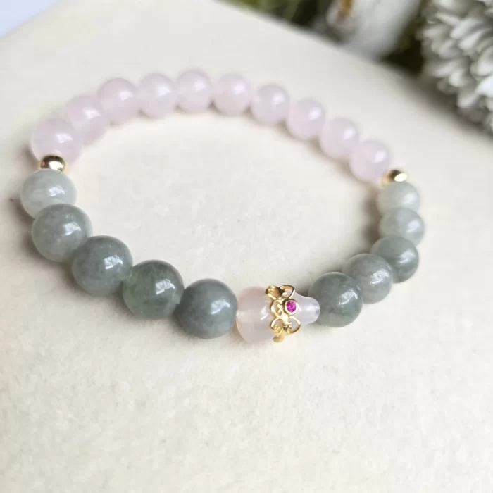20250503_175010 Rose Quartz Jade with Agate Gourd Bracelet - Image 1