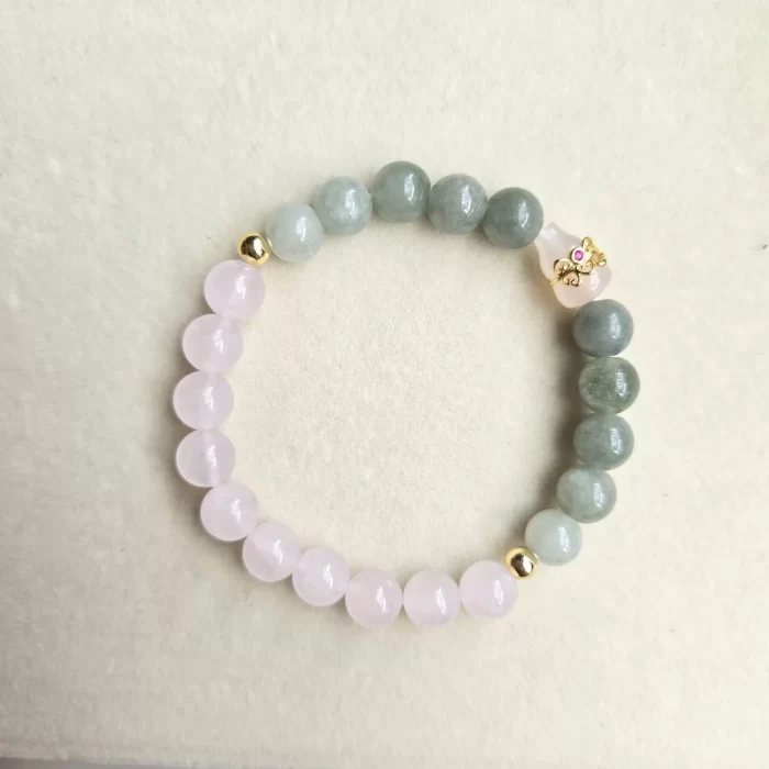 20250503_175148 Rose Quartz Jade with Agate Gourd Bracelet - Image 3