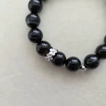 Black Botswana Agate Bracelet with Flower Charm - Image 5