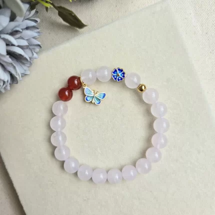 Rose Quartz & Carnelian with Butterfly Charm Bracelet