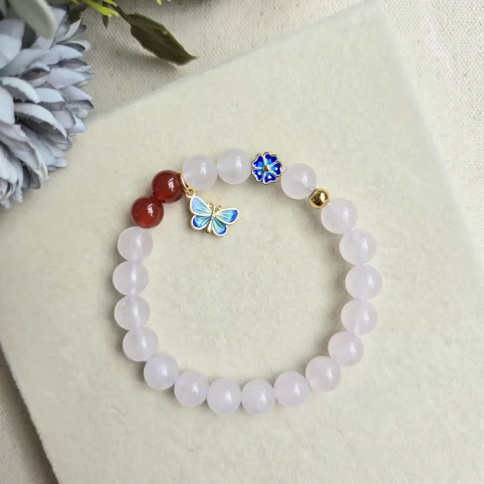 20250510_094729 Rose Quartz & Carnelian with Butterfly Charm Bracelet - Image 1