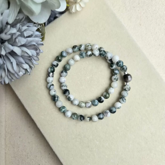 20250511_101824 Moss Agate & Silver Obsidian Double Loop Bracelet - Image 1