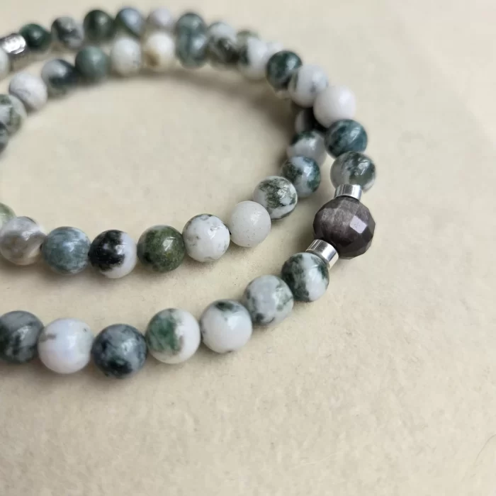 20250511_101947 Moss Agate & Silver Obsidian Double Loop Bracelet - Image 2