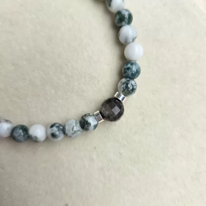 20250511_102129 Moss Agate & Silver Obsidian Double Loop Bracelet - Image 3