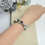 Moss Agate & Silver Obsidian Double Loop Bracelet - Image 4