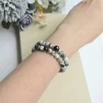 Moss Agate & Silver Obsidian Double Loop Bracelet - Image 5