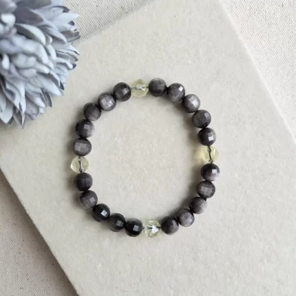 Faceted Silver Obsidian Lemon Citrine Bracelet