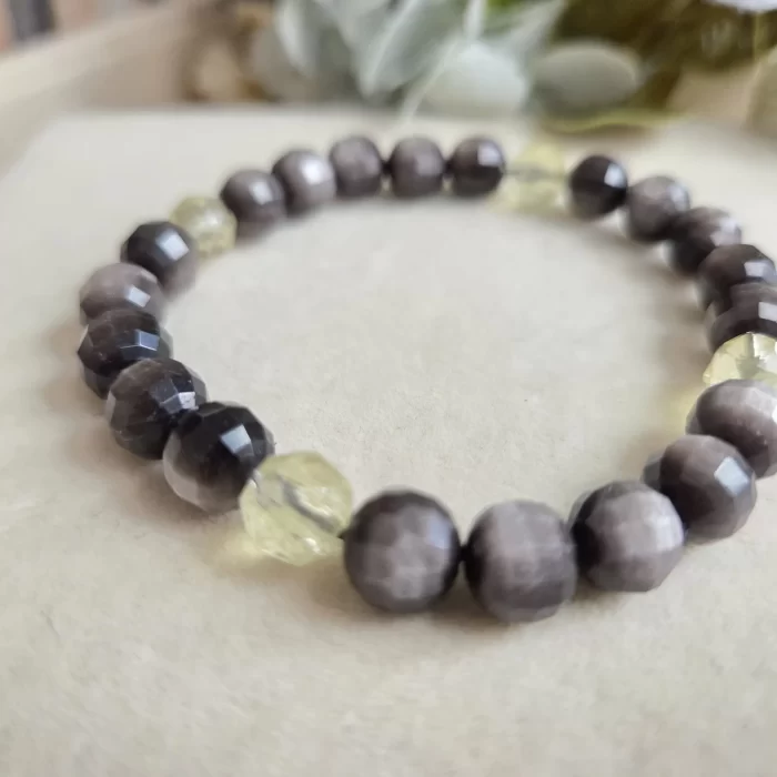 20250511_111918 Faceted Silver Obsidian Lemon Citrine Bracelet - Image 2