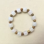 White Jade Sandalwood Bracelet Gold bead