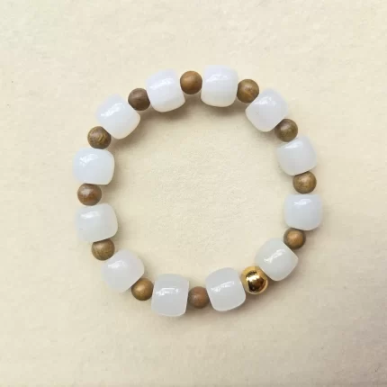 White Jade Sandalwood Bracelet Gold bead