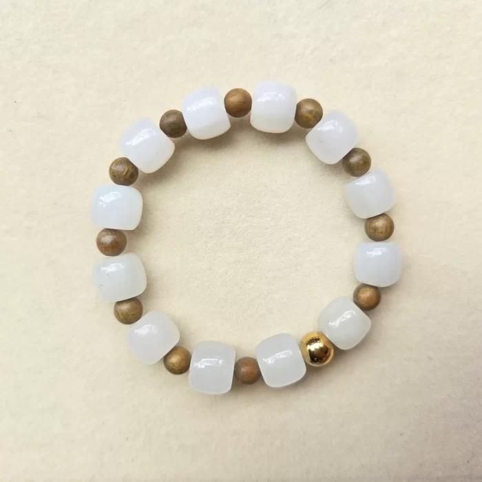 2505-03JD_white-jade-sandalwood-3 White Jade Sandalwood Bracelet Gold bead - Image 1