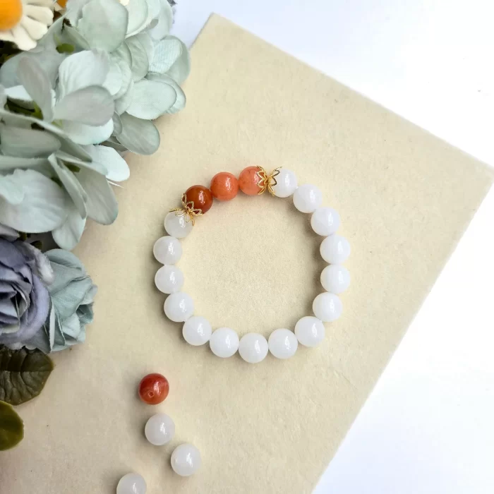 2505-06JD_white-jade-red-agate-1 White Jade Red Agate Bracelet - Image 2