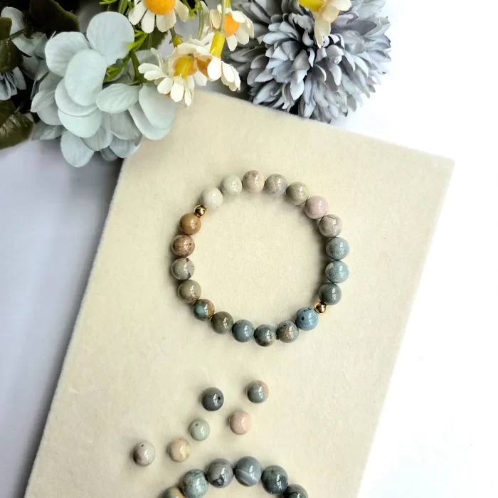 2505-08AA_alashan-agate-gold-bead-1 Alashan Agate Bracelet Gold - Image 2