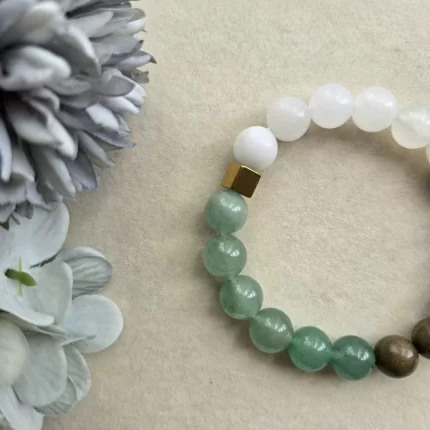 Green & White Aventurine and Sandalwood Bracelet