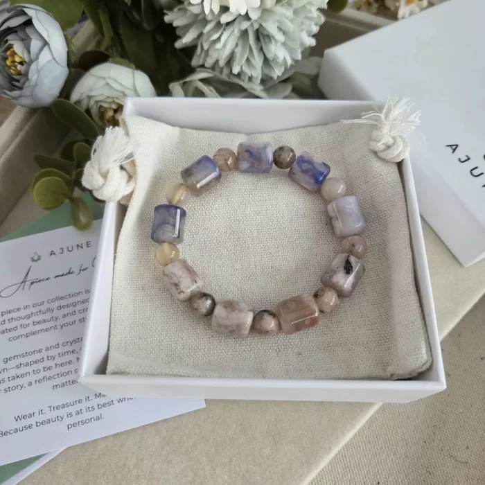 Blue Sakura Agate Bracelet (2) Blue Sakura Agate Lulutong & Bead Bracelet - Image 5