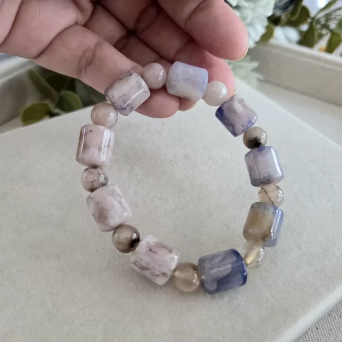 Blue Sakura Agate Bracelet (3) Blue Sakura Agate Lulutong & Bead Bracelet - Image 6