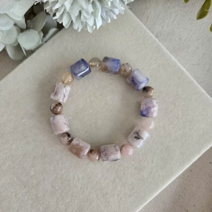 Blue Sakura Agate Bracelet (4) Blue Sakura Agate Lulutong & Bead Bracelet - Image 1
