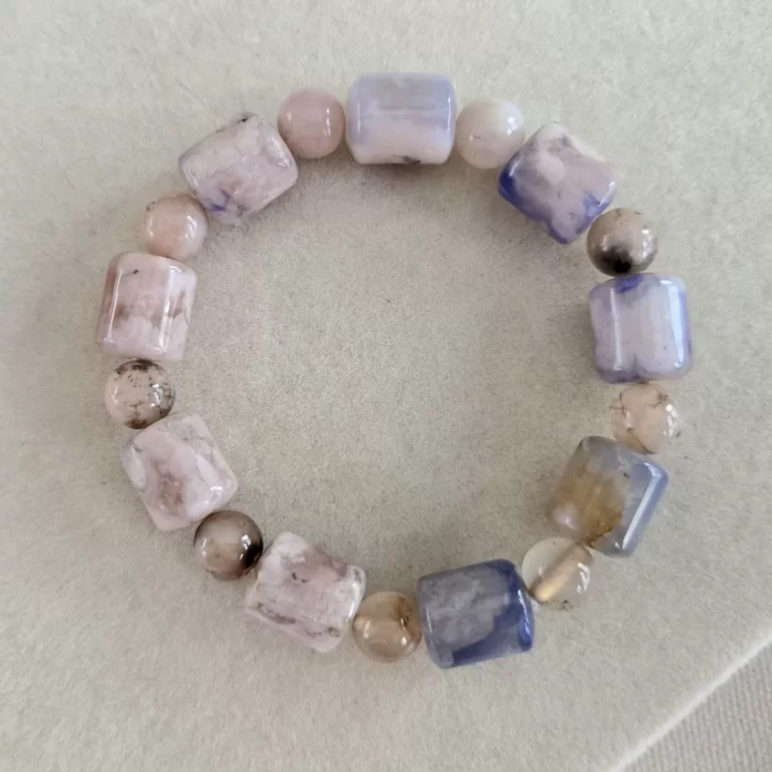 Blue Sakura Agate Bracelet (6) Blue Sakura Agate Lulutong & Bead Bracelet - Image 3