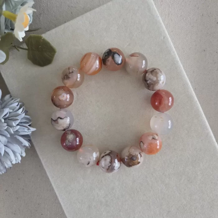 Red Sakura Agate Bracelet (6) Red Sakura Agate Bracelet - Image 1
