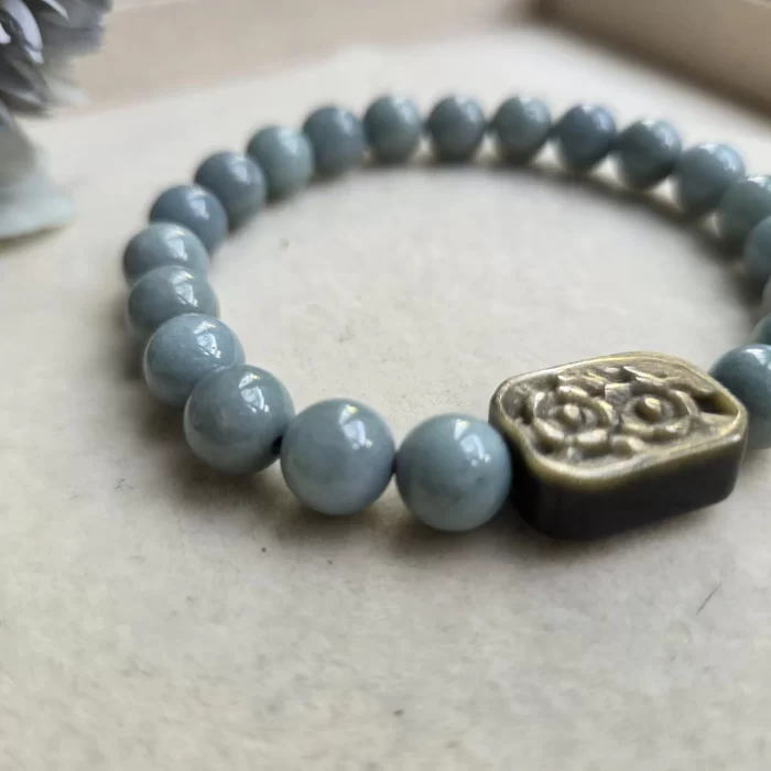 Blue Water Jade (2) Blue Water Jade with Golden Obsidian Bracelet - Image 5