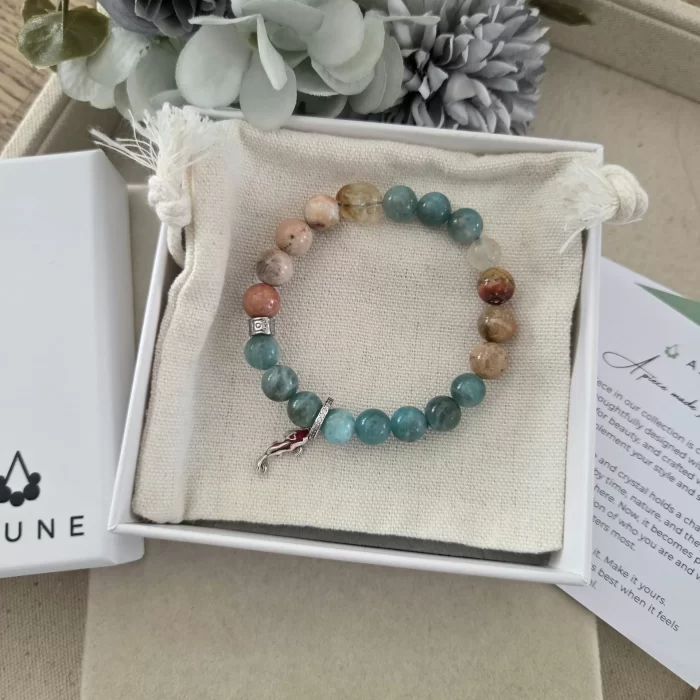amazonite coral jade (2) Amazonite Coral Jade Tranquil Currents Bracelet - Image 6