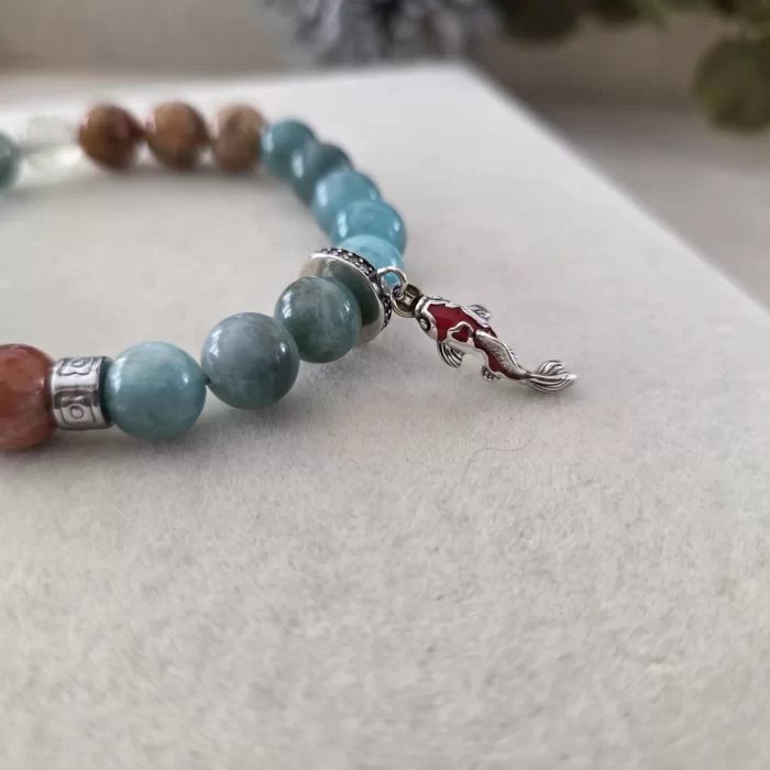 amazonite coral jade (3) Amazonite Coral Jade Tranquil Currents Bracelet - Image 3