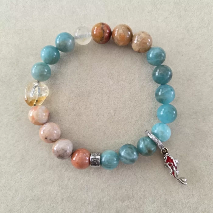 amazonite coral jade (5) Amazonite Coral Jade Tranquil Currents Bracelet - Image 2