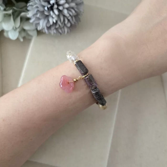 SKU 2507-99HB_Harmony-bloom-bracelet-coral-jade-jade-purple-jasper-austrian-crystal-alashan-agate-sakura-agate-lychee-agate- (2) Harmony Bloom - Image 3