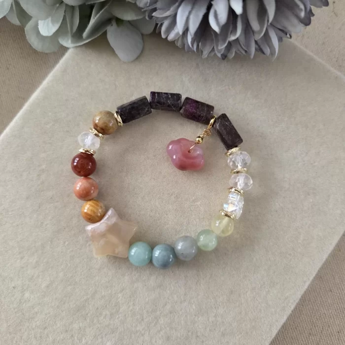 SKU 2507-99HB_Harmony-bloom-bracelet-coral-jade-jade-purple-jasper-austrian-crystal-alashan-agate-sakura-agate-lychee-agate- (5) Harmony Bloom - Image 1