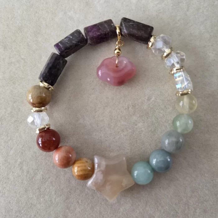 SKU 2507-99HB_Harmony-bloom-bracelet-coral-jade-jade-purple-jasper-austrian-crystal-alashan-agate-sakura-agate-lychee-agate- (8) Harmony Bloom - Image 7